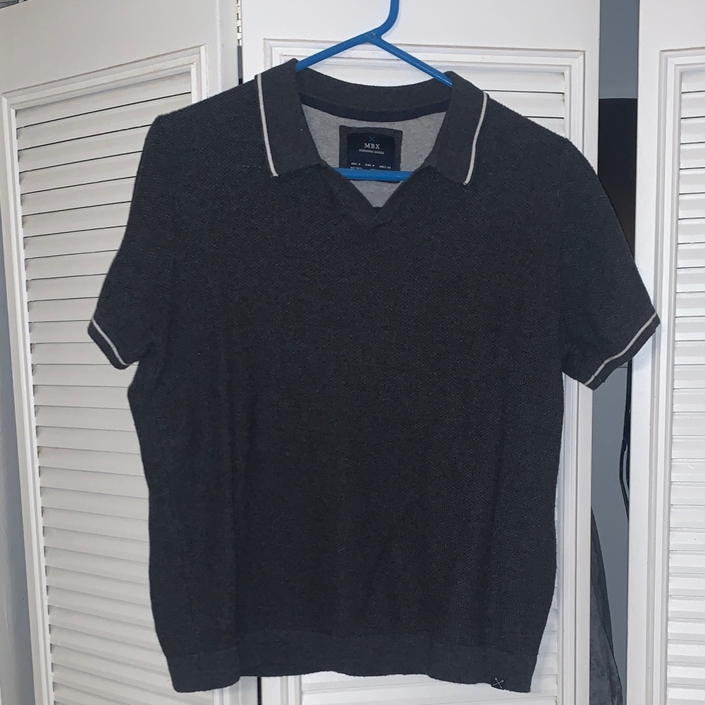 Dark Gray Polo Shirt with White Trim. Knit material.